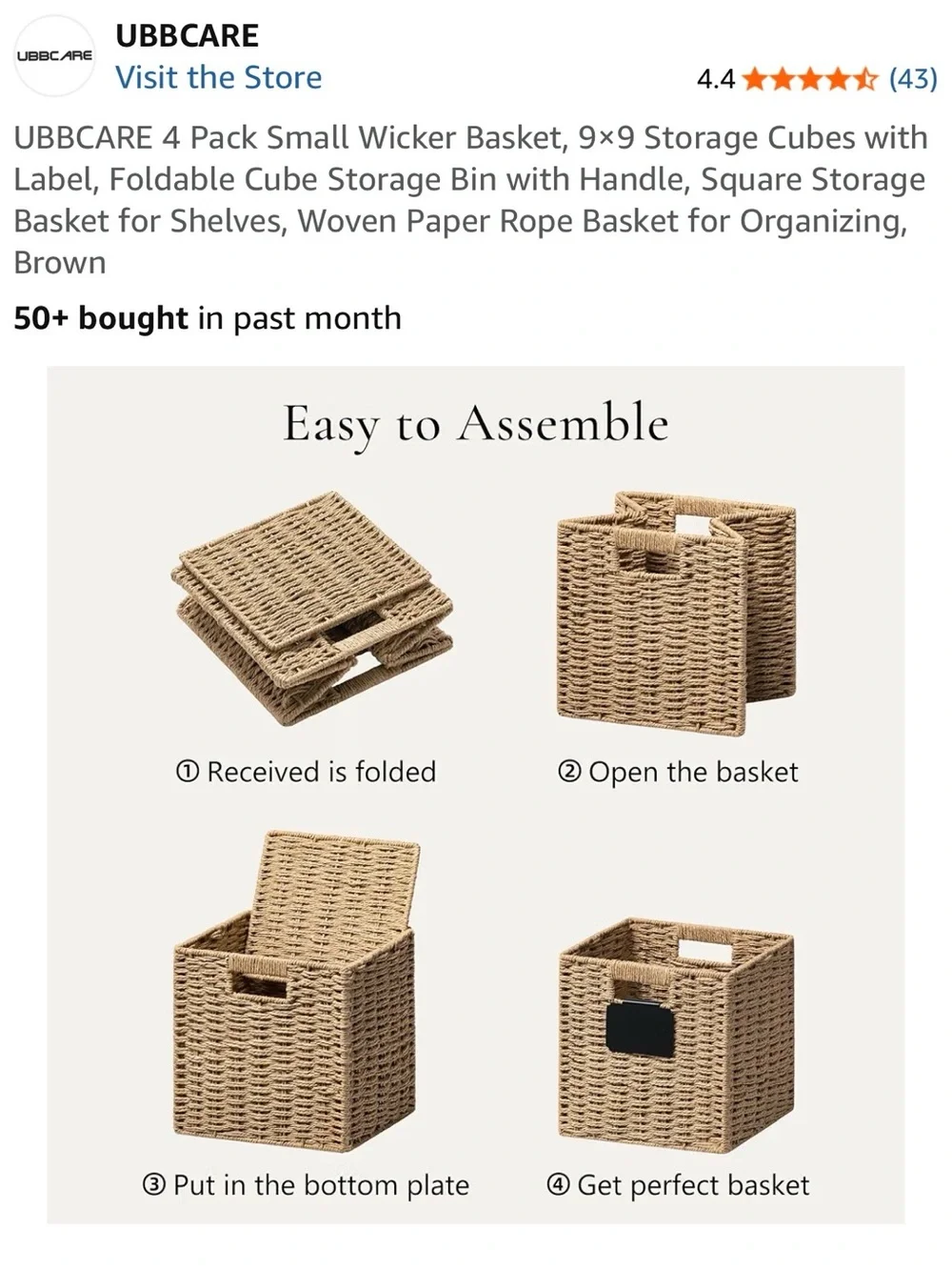 4-Pack Woven Storage Baskets with Chalkboard Labels - Brown